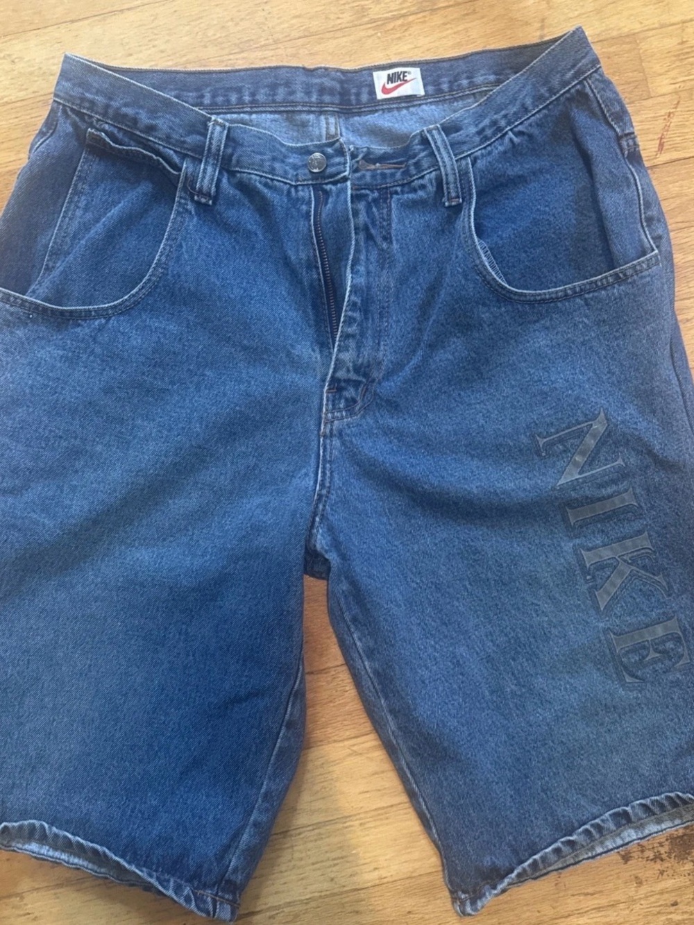 Nike Dark Blue Denim Jean Shorts with Side Logo
